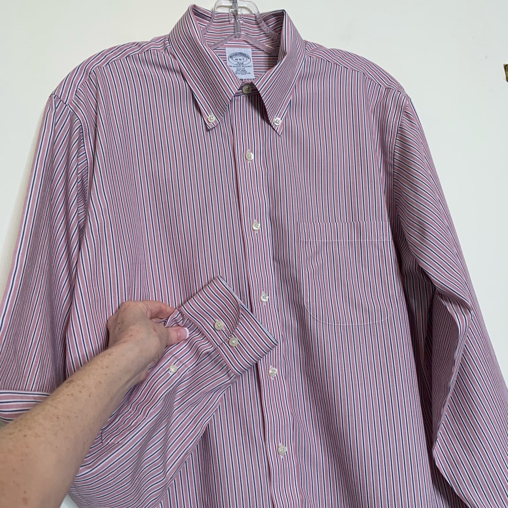 Brooks Brothers Striped Slim Fit No Iron Cotton Button Down 16 x 36